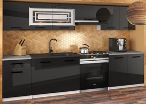 Kuchynská linka JUSTYNA 260 cm čierny lesk s pracovnou doskou