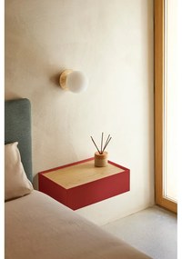 Červený závesný nočný stolík s doskou v dubovom dekore Arista – Teulat