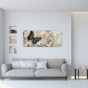 Obraz - Mramorové pozadie s motýľmi (120x50 cm)