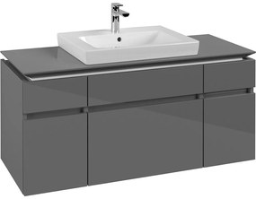 VILLEROY &amp; BOCH Legato závesná skrinka pod umývadlo (umývadlo v strede), 5 zásuviek, 1200 x 500 x 550 mm, Glossy Grey, B68300FP