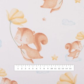 Biante Detská bavlnená obliečka na vankúš s lemom Sandra SA-643 Veveričky s kvietkami na bielom 30 x 50 cm