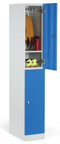 Šatníková skrinka s úložnými boxmi, 2 boxy, 1850 x 300 x 500 mm, mechanický kódový zámok, laminované dvere, buk