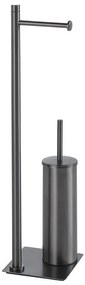 Gedy - Stojaca WC štetka s držiakom toaletného papiera TRILLY metalicky sivá
