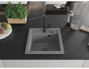 Mexen Vito, 1-komorový granitový drez 490x520x210 mm a drezová batéria Flora, šedá, 6503-71-670401-70-B