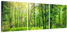 Obraz - Jarný listnatý les (s hodinami) (90x30 cm)