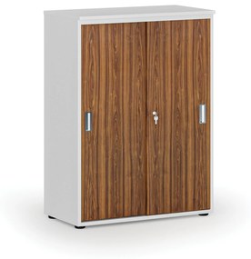 Kancelárska skriňa so zasúvacími dverami PRIMO WHITE, 1087 x 800 x 420 mm, biela/orech