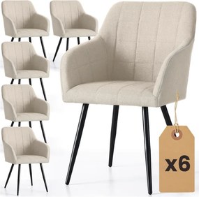 Sada šiestich jedálenských stoličiek LUXANO Lumos zamatové, béžové / čierne nohy (6 ks)