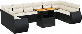 vidaXL 11-dielna sedacia súprava do záhrady, vankúše, čierny Pe ratan