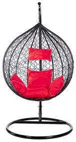 Závesné hojdacie kreslo MADRID EXTRA, nosnosť 150 kg- čierne + červené vankúše