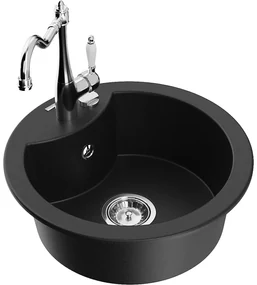 Mexen Diego, granitový drez 488x488x167 mm, 1-komorový a drezová batéria Carla, čierna, 6512-77-670700-00