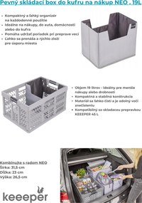Keeeper Pevný skladací box / organizér do kufra na nákup NEO , 19L, 31,5 x 23 x 26,5 cm
