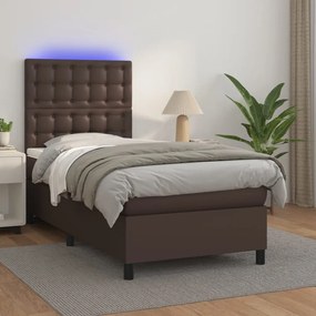 Boxspring posteľ s matracom a LED hnedá 100x200 cm umelá koža 3135930