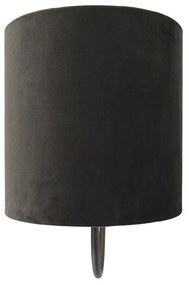 Klasické nástenné svietidlo čierne s čiernym velúrovým tienidlom - matné