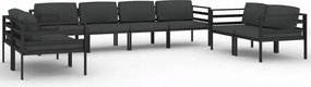 vidaXL 8-dielna sada záhradného nábytku, vankúše, hliník, antracit