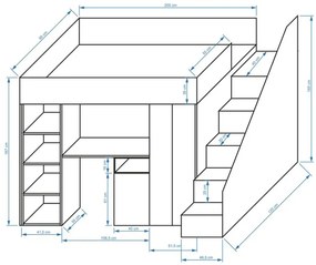 Detská kombinovaná posteľ 90 cm Kesa 14 (betón + matná čierna). Vlastná spoľahlivá doprava až k Vám domov. 1085828