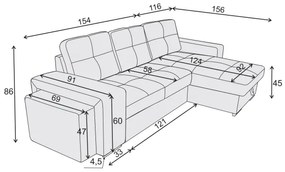 Rozkladacia sedačka s úložným priestorom a taburetom PALERMO, čierna, ľavé prevedenie
