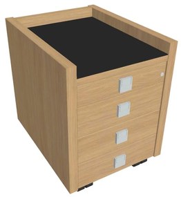 Mobilný kontajner Verno 47 x 60 cm so sklom, 4 zásuvky, dub svetlý / čierna