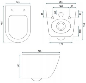 Rea Carlo Mini, závesné záchodová misa Tornado Rimless 485x365x350 mm + WC sedadlo, biela lesklá, REA-C8770