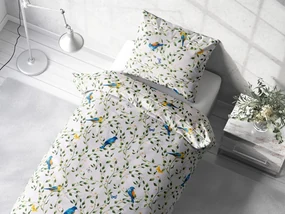 Biante Bavlnené posteľné obliečky Sandra SA-501 Modré vtáky a vetvičky na bielom Predĺžené 140x220 a 70x90 cm