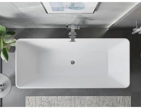 Mexen Velo Slim, voľne stojaca vaňa 170 × 75 cm, biela-čierna, chrómový prepad, 52811707575-01