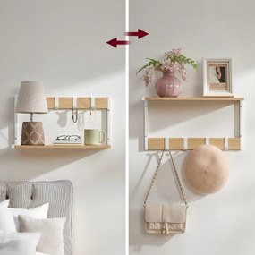 Nástenné plávajúce poličky 2 ks, s háčikmi, 50 x 24,2 x 26,5 cm, dub a biela
