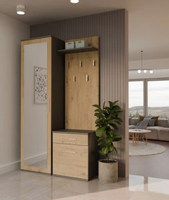 Predsieňová stena so zrkadlom a šuplíkmi DUO dub artisan/antracit