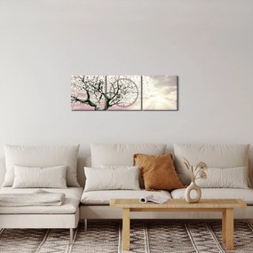 Ružový obraz stromu (s hodinami) (90x30 cm)