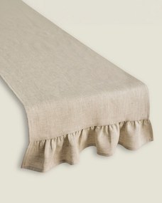 Bežec s volánom 40x160 cm farba produktu béžová látka polopriehľadný, zapletaná, ľanová
