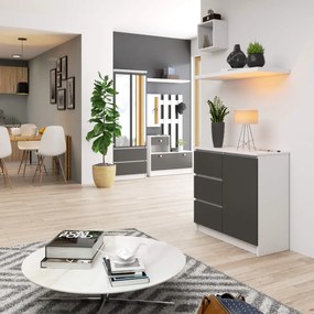 Komoda JERRY K 80 cm 1 dveře 3 zásuvky bílá/šedá