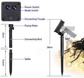 Brilagi - LED solárny svetelný reťazec BUBBLE 100xLED/8 funkcií 10 m IP65 teplá biela