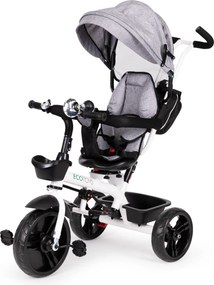 ECOTOYS otočná trojkolka 360° s strieškou, 5-bodovými pásmi, EVA kolesá, šedá