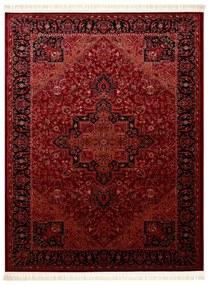 Koberec ORIENT Y307 so strapcami, rám / ornament / klasický, bordový / čierny