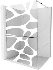 Mexen Kioto+, sprchová zástena s poličkou a držiakom na uteráky 120 x 200 cm, 8mm číre sklo vzor biely, chrómový profil, 800-120-121-01-97