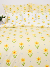 Francúzske bavlnené obliečky Renforcé - Narcis bieložlté