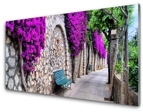 Obraz plexi Aleje lavička kvety 120x60 cm