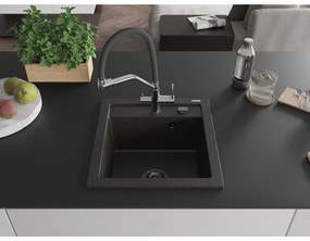 Mexen Vito, 1-komorový granitový drez 520x490x210 mm, drezová batéria Duo, čierna-zlatá metalíza, 6503-75-671701-07-B