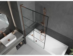 Mexen Next L, 1-krídlová vaňová zástena 100 x 150 cm, 6mm číre sklo-čierny vzor, ružové zlato profil, 895-100-000-03-77-60