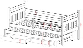 Detská posteľ z masívu borovice DAN s prístelkou a šuplíky - 200x90 cm - prírodná