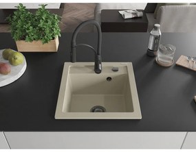 Mexen Vito, 1-komorový granitový drez 490x520x210 mm a drezová batéria Aster, béžová, 6503-69-73450-70-B