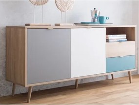 Široká komoda Cuba, dub/biela/šedá/petrolejová%