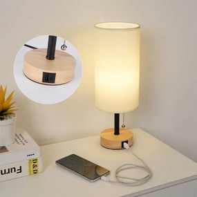 Brilagi - Stolová lampa s USB portom TABLON 1xE27/25W/230V dub/čierna/krémová
