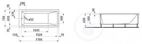 LAUFEN Pro Vaňa s konštrukciou, 1700 mm x 750 mm, biela H2319510000001