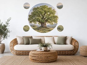 Rozkvitnutý gaštan na lúke jarné kruhové textilné nálepky na stenu arch 46 x 46 cm