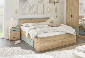 Posteľ s nočnými stolíkmi Savina 180x200 cm, dub artisan/šalviová, s osvetlením