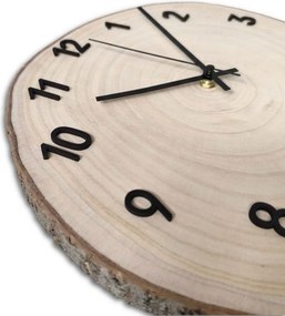 Nástenné drevené hodiny s čiernymi číslicami a kôrou | KORE: Amber - 3072 26-29 cm 4808-115513 KOR003-29-AMBER