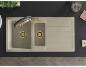 Mexen Andres, granitový drez 1000x500x200 mm, 1,5-komorový a drezová batéria Duo, béžová, 6515-69-671701-57-G