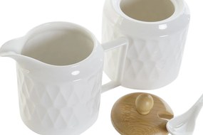 Cukornička a mliekovka "WHITE DROP" porcelán-bambus na podnose, 12x7,5x8,5 cm