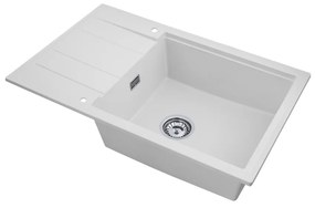 Sink Quality Ferrum New 8010, 1-komorový granitový drez 800x500x210 mm + chrómový sifón, biela, SKQ-FER.8010.WH.X