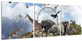 Obraz - Zvieratká na ostrove (s hodinami) (90x30 cm)