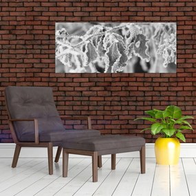 Obraz - Zmrznuté listy, čiernobiela (120x50 cm)